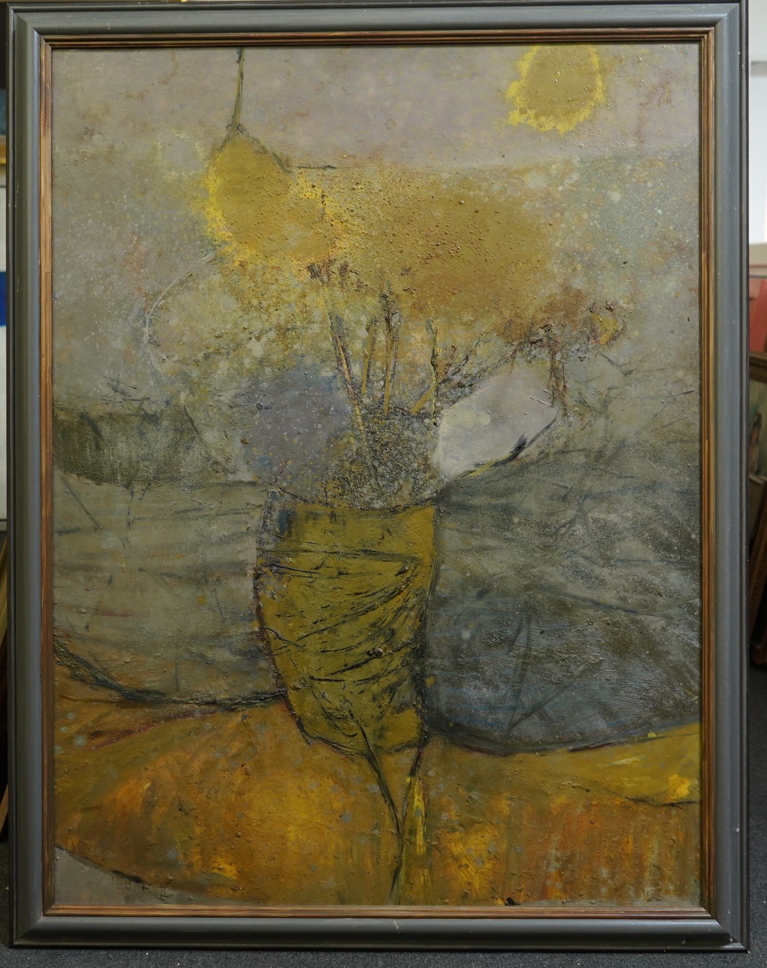 Harold Mockford (English, 1932-2023), oil on board, 'Yellow Tree', signed and titled verso, 121 x 91cm. Condition - fair to good